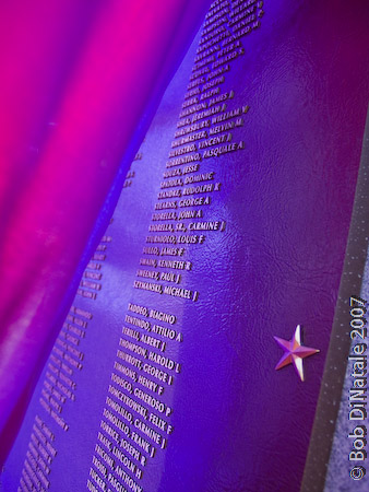 World War II monument covered with Bunting
